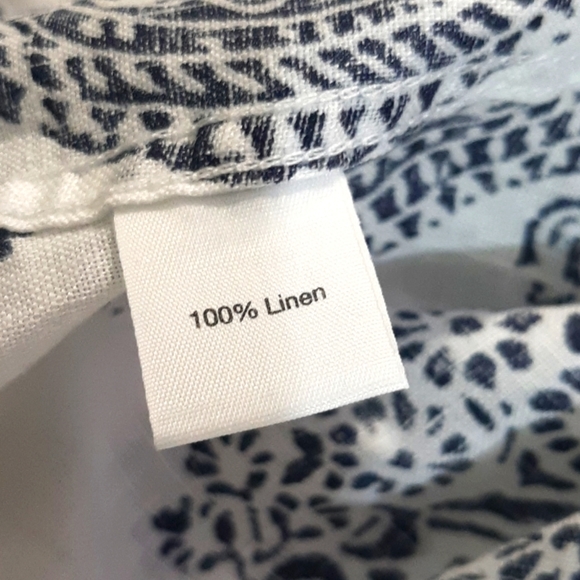 SAKS FIFTH AVENUE  BLUE 100% LINEN slim fit button front shirt Size L Paisley - Picture 9 of 16